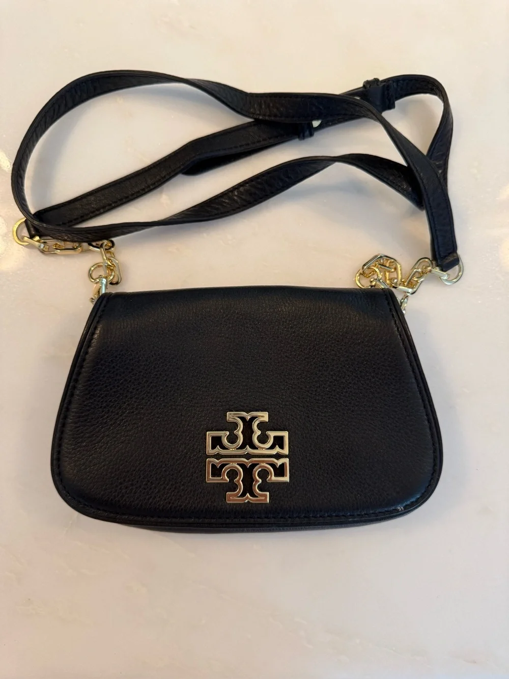 Tory Burch Black Leather Crossbody with Gold Logo Hardware